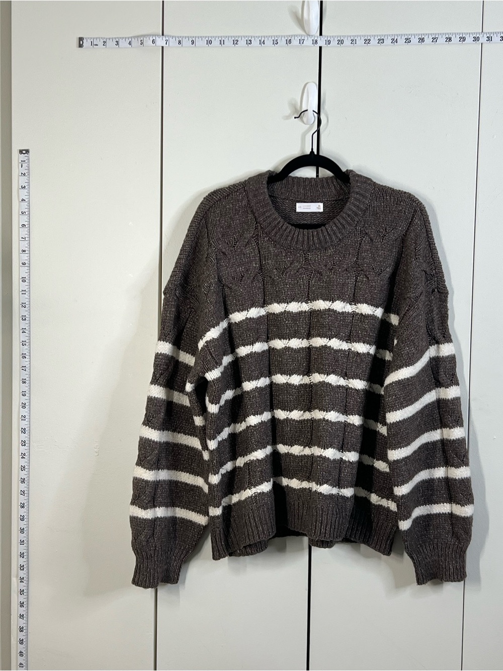 NWT Lauren Conrad Cable Knit Striped Sweater XL Brown Cream Chunky Knit Cozy